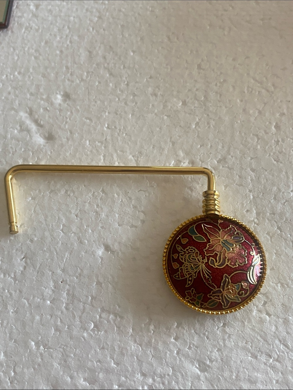 Vintage Cloisonné Red Floral Enamel Purse Hook